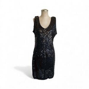 Elegant Black Sequin Mini Dress